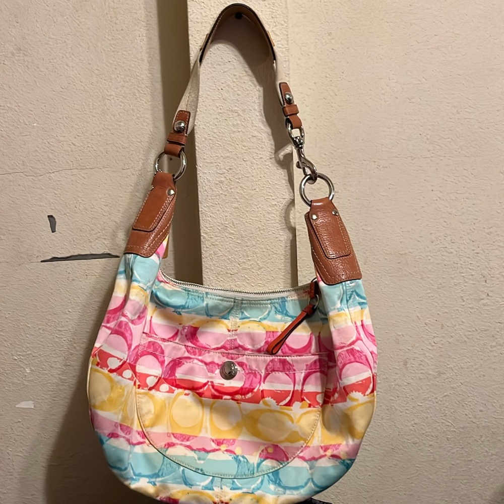 Coach Multicolor Pastel Signature Print Hobo - Pink, Yellow, Blue, Brown